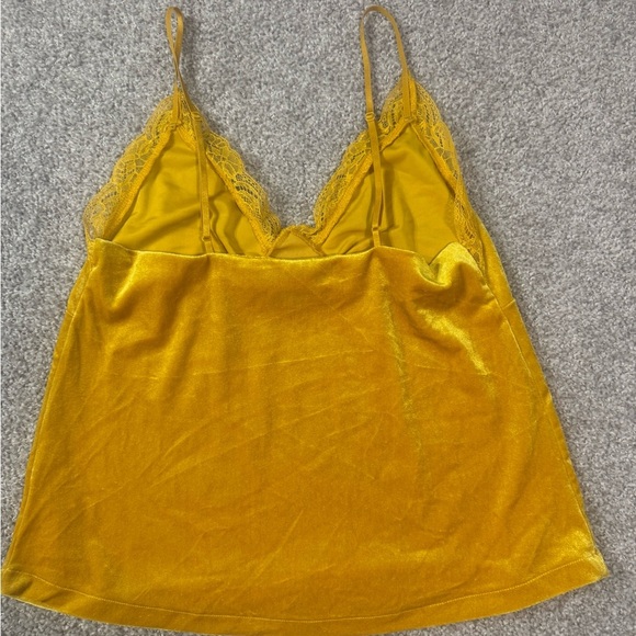Forever 21 Fall Back to school Mustard Yellow Velvet Lace Trim Cami – Size M - Picture 3 of 7